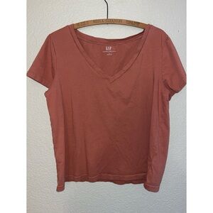 Gap Organic Cotton Terra Cotta V Neck Tee Women’s Size Large